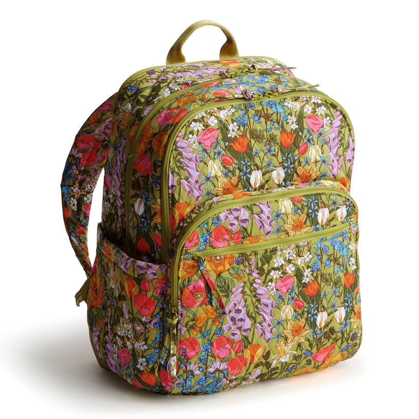 Large quilted cotton backpack with wildflower floral pattern