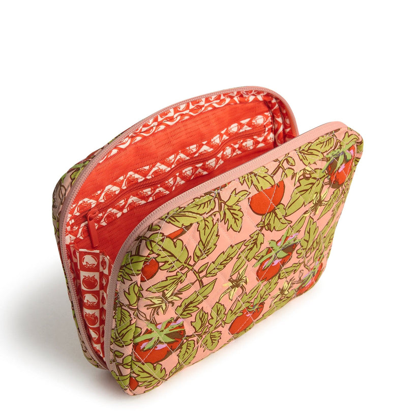 quilted cotton cord organizer pouch open with zippered pocket inside