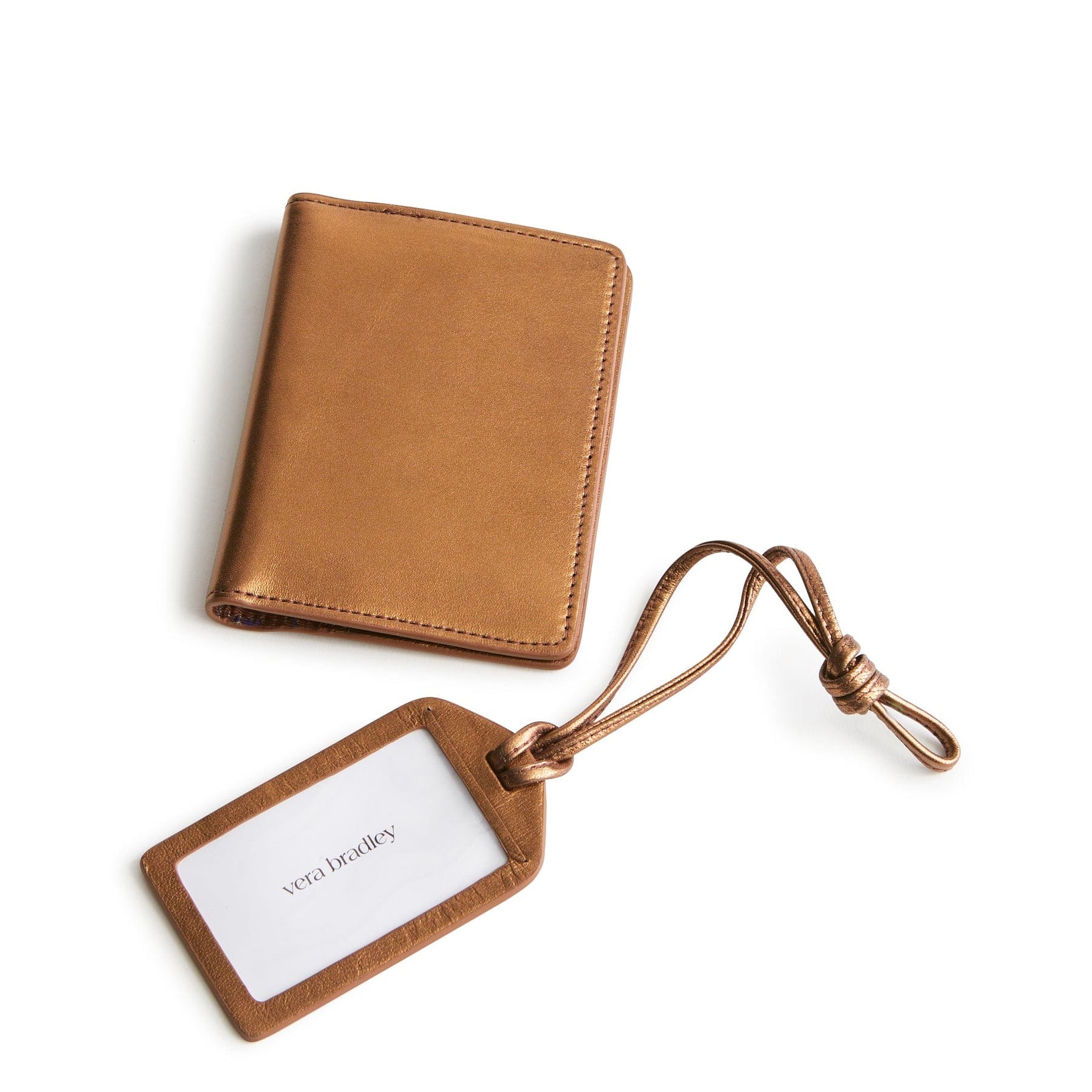 light brown leather passport cover and coordinating luggage tag