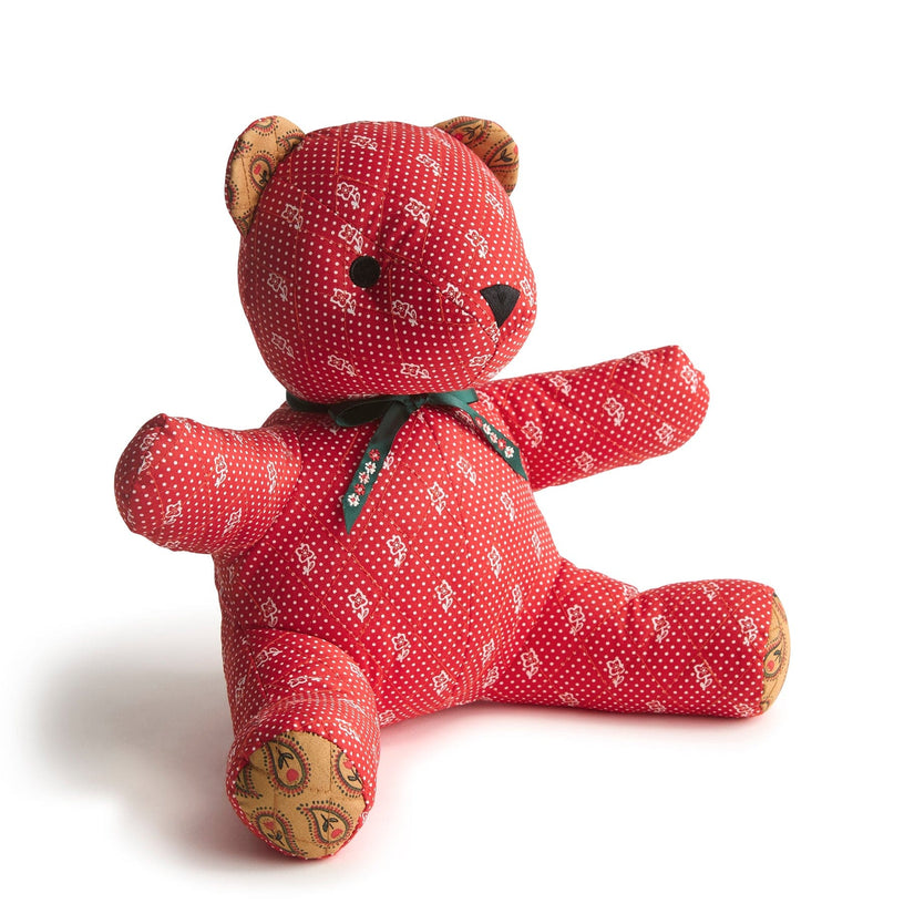 keepsake red teddy bear stuff animal with dot and floral pattern