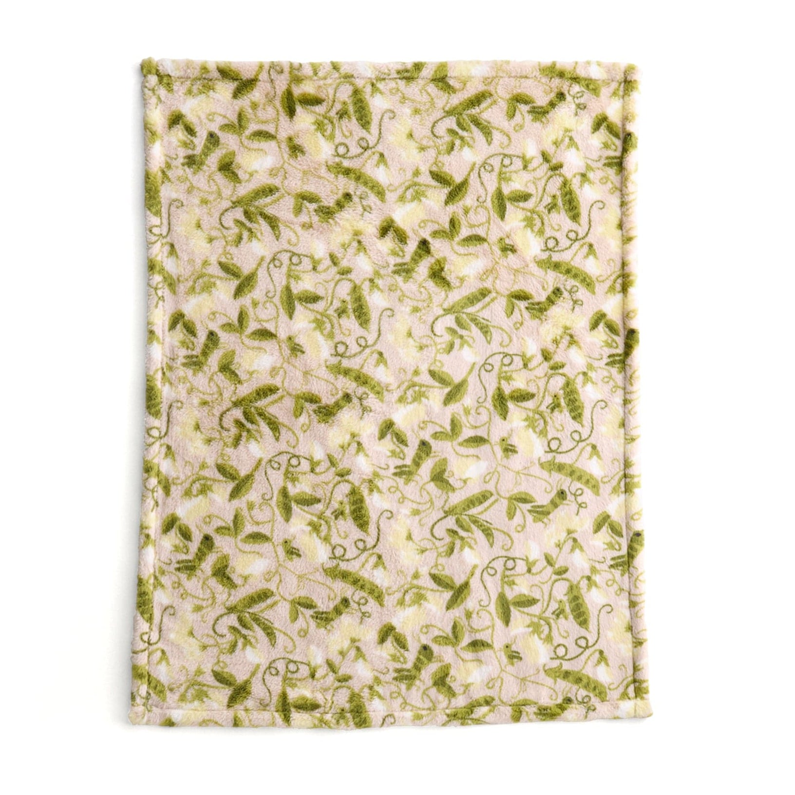 beige fleece baby blanket with vines flowers and snap peas pattern