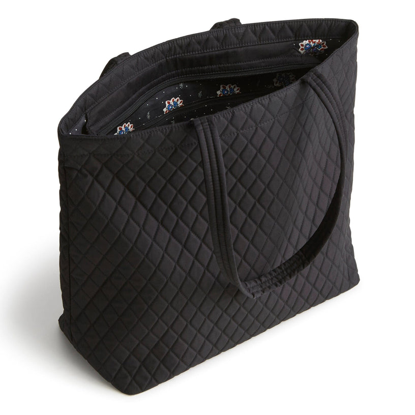 large black quilted cotton tote diaper bag