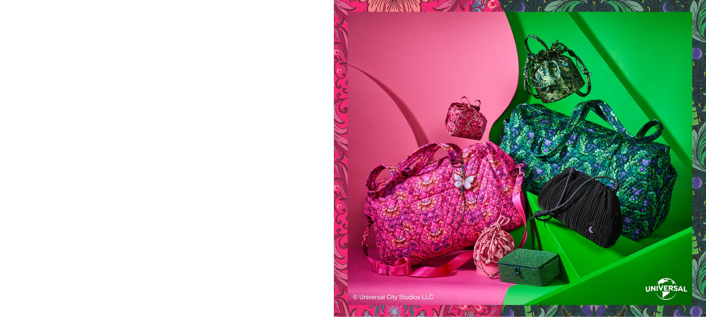 Wicked | Vera Bradley. Pink and Green Go Together. Elaborate silhouettes. Opulet designs. A celebration of unlikely friendships. Shop All.